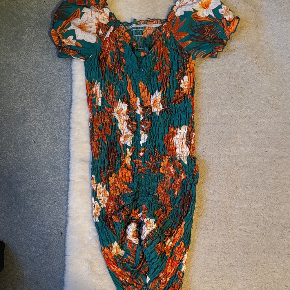 NWOT Green and Orange Floral Midi Dress